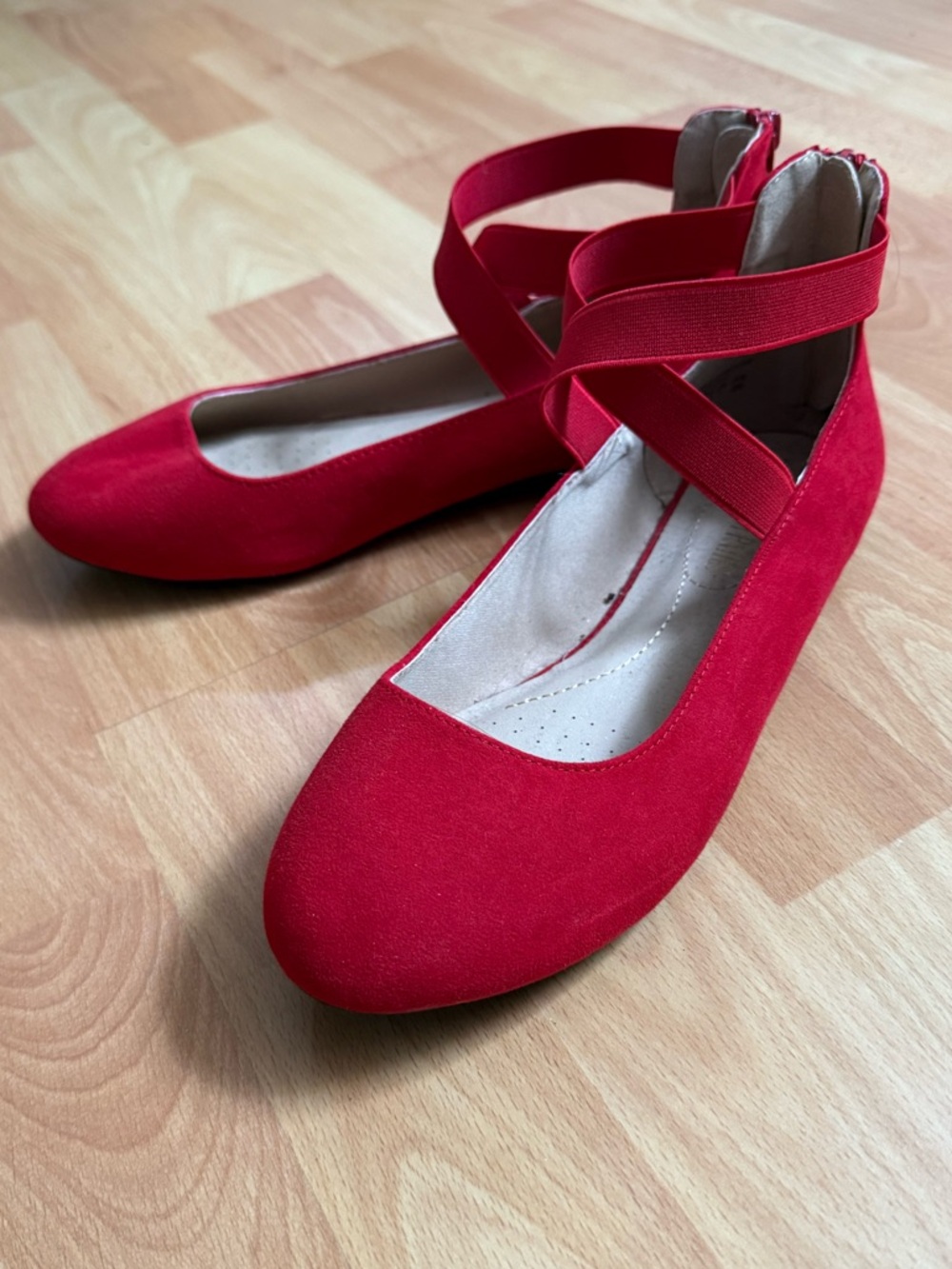 Dream Pairs Red Crisscross Ankle Ballet Flats